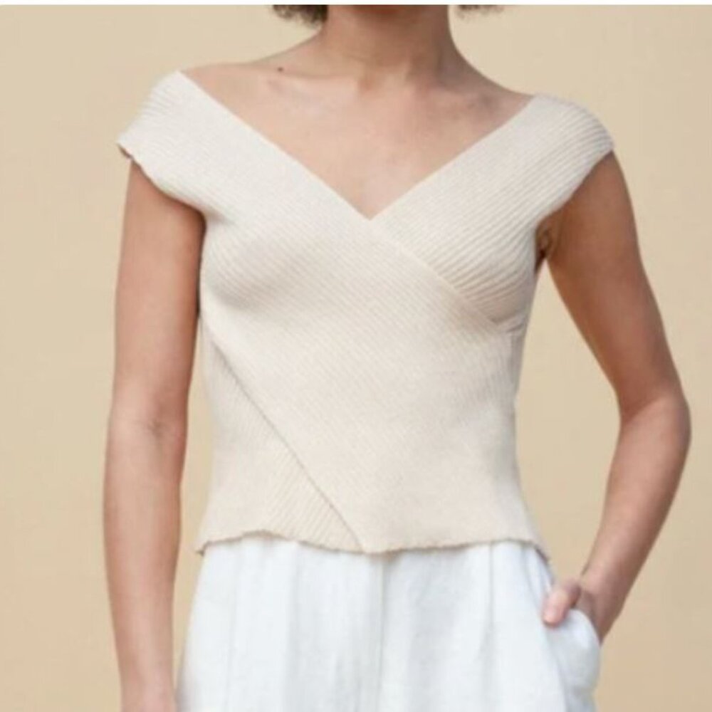 🌸 Shaina Mote Deia Ribbed Wrap Top Natural Cream Small Excellent Condition